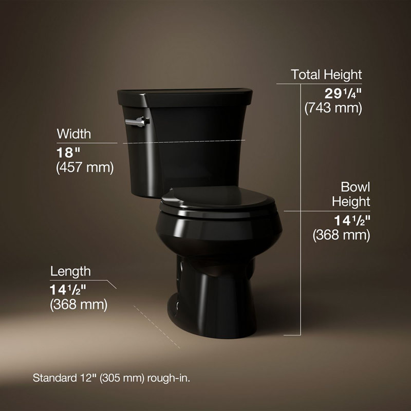 Toilette deux pièces à devant rond Wellworth, 1,28 gallon par pouce carré, Noir