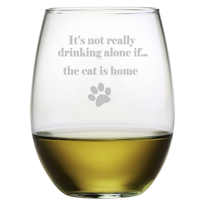 The Cat is Home 19 oz. Verre à vin sans pied en cristal