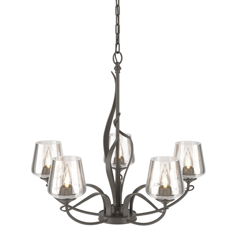 Flora 5 - Light Candle Style Classic / Traditional Chandelier, Clear Dome, Dark Smoke