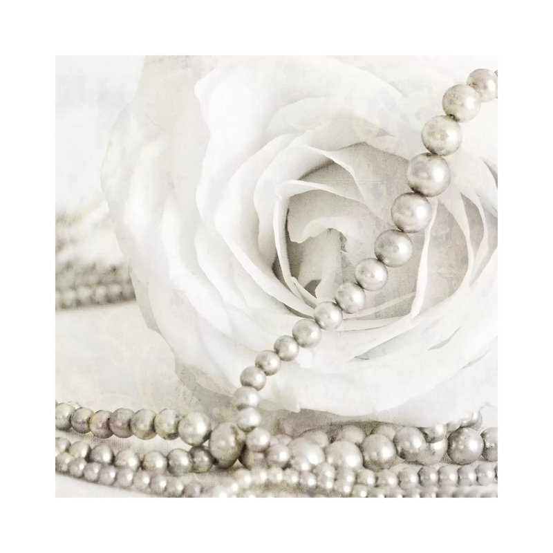 White Rose With Pearls by Tom Quartermaine - Print on Canvas, 30.48 cm H x 30.48 cm W, Wrapped Canvas