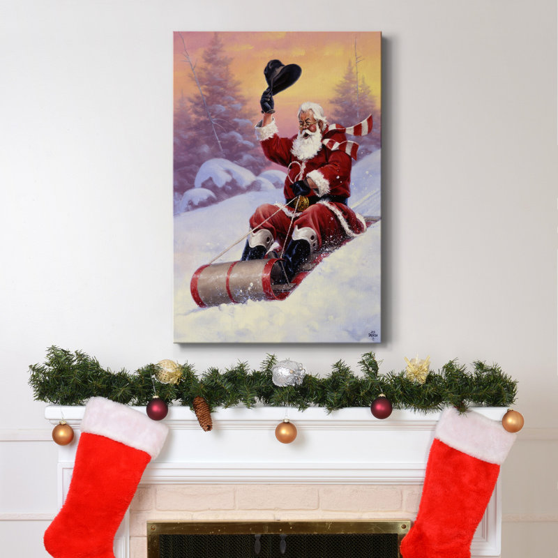 «Here Comes Santa», toile tendue avec châssis de qualité supérieure - prête à être accrochée, H 48 po x l 36 po x P 1,5 po
