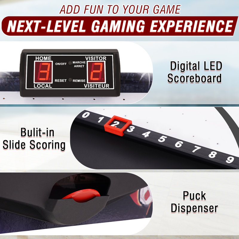 Ensemble de table de hockey sur coussin d'air 56 "avec moteur plus robuste, pieds en métal durables, surface en bois robuste - jeu d'arcade parfait pour tous les âges