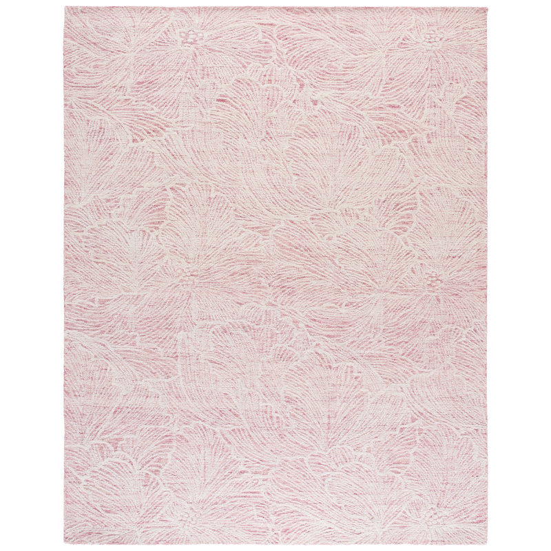Keerthika Hand Tufted Wool Cotton with Latex Floral Rug in Ivory/Pink, Rectangle 8' x 10'