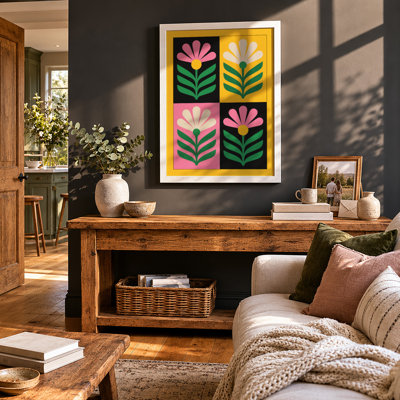 Four Stylized Daisies Mid-Century - Framed Print