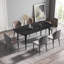 Table de salle à manger 70,87 "en pierre artificielle moderne avec pieds courbés en métal noir pouvant accueillir 6 à 8 personnes-577166897