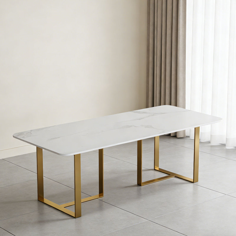Gold Rectangular Sintered Stone tabletop Dining Table, 29.53"H x 55.12"L x 27.56"W