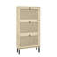 Meuble à chaussures moderne à 3 portes, rangement autoportant pour entrée, charge maximale de 20 kg, résistant aux UV, finition délicate, 2 compartiments/niveau, poignée noire, base en métal mat, antidérapant, facile à assembler.