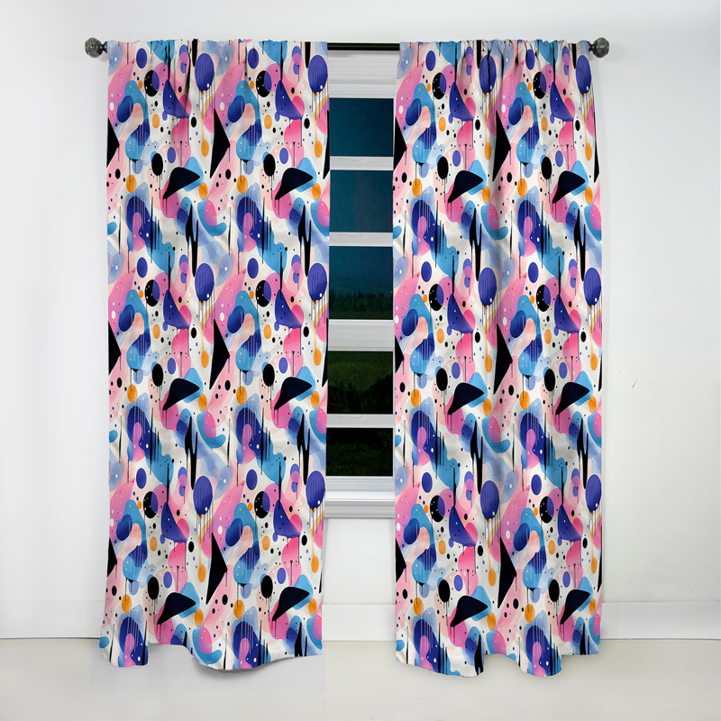 Purple And Pink Designer Dot And Waves II - Abstract Geometric Blackout Curtain - 1 Panels, L 52 po x L 108 po