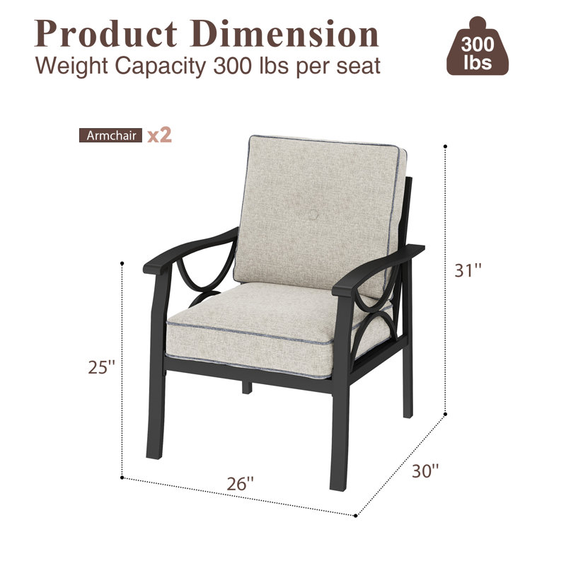 Dorisann Patio Chair with Cushions, Black Frame/Khaki Cushion