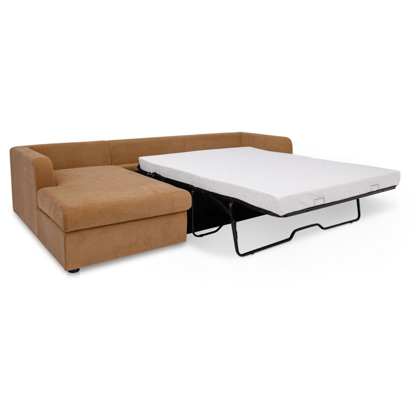 Burrow Sleeper Sectional With Storage Chaise Sand Right, Brown Polyester, Left Hand Facing