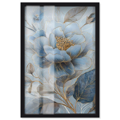 Décoration murale bleue Golden Vein I Shadowbox par Art Remedy, cadre noir, 25 x 37