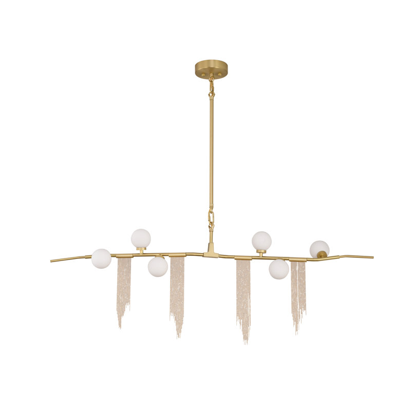 This Exquisite Chandelier Is In A Gold Finish. The Frame Is Made Out Of Metal, And It Comes Aluminum Chain And White Glass Shades. The Adjustable Rod Link Makes This Fixture Suitable For Most Ceiling Heights.
