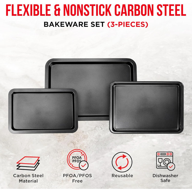 Nonstick Black Steel 3-Piece Baking Sheet Set