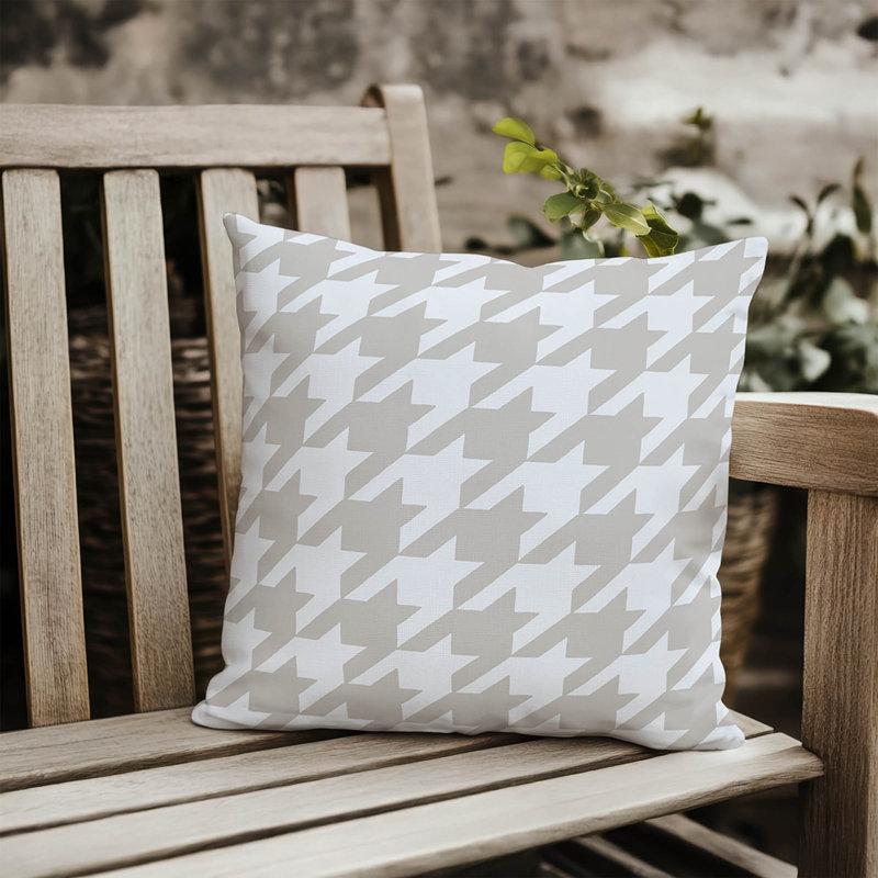Eden Outdoor Pillow, Square 16", Moon Gray Geometric/Houndstooth