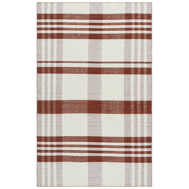 Striped Kilim 902 Hand Loomed 80% Wool; 20% Cotton Plaid Rug, Rectangle 5' x 8'
