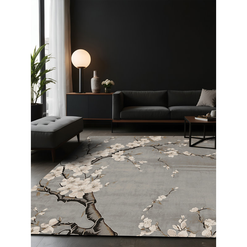 Tapis gris soyeux et moelleux, Rectangle 7 pi x 9 pi