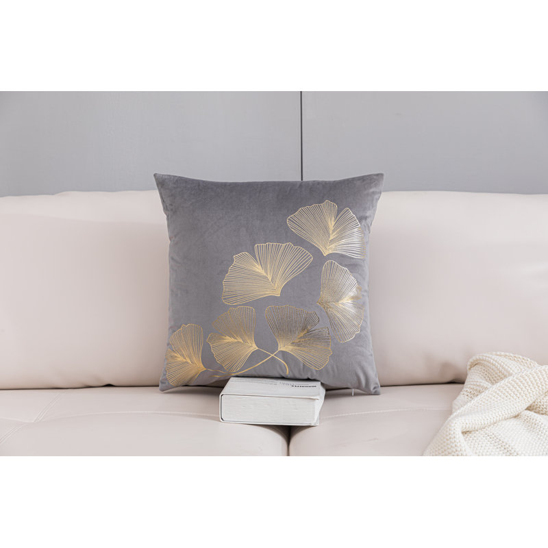  Housse de coussin Gold Ginkgo, Gris, H 20 po x l 20 po