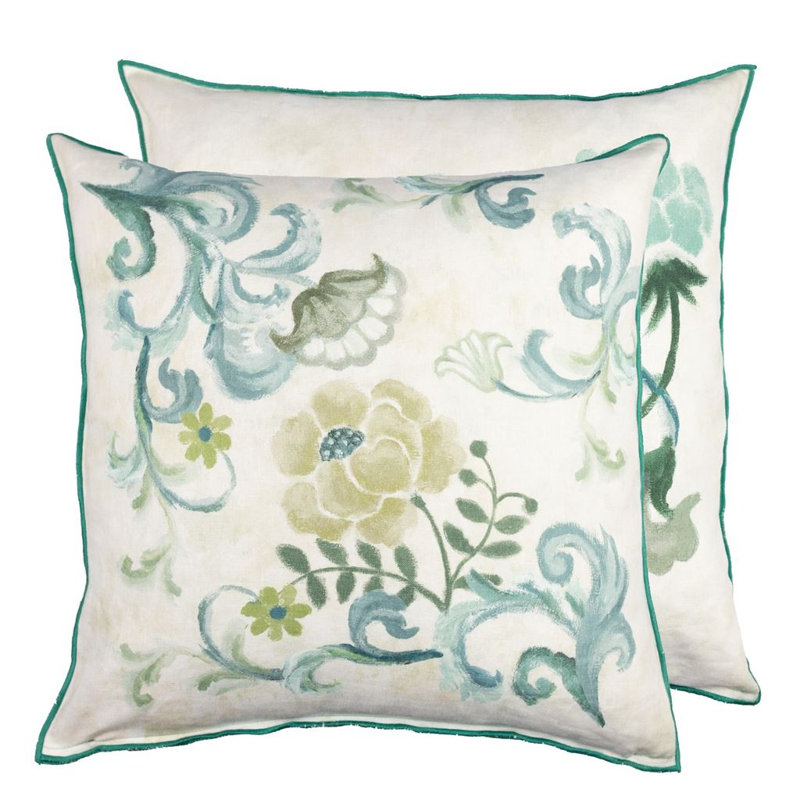 Osier Damasse Decorative Pillow, Eau De Nil