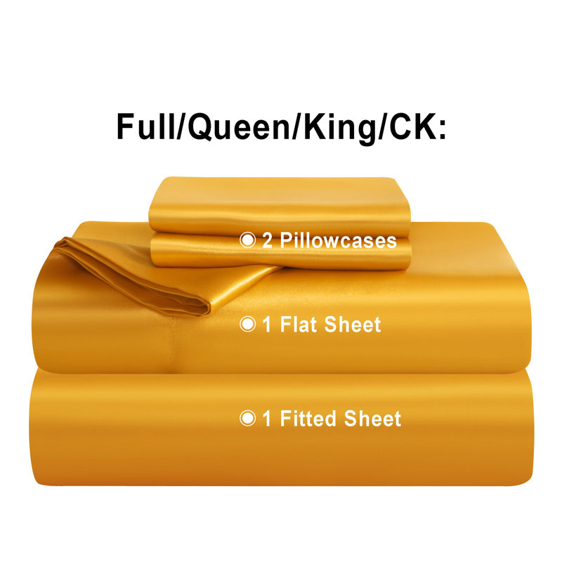 Lustrous Satin Bed Sheet Set Luxury Soft Durable, Sallow, California King Sheet Set with 2 Pillowcases