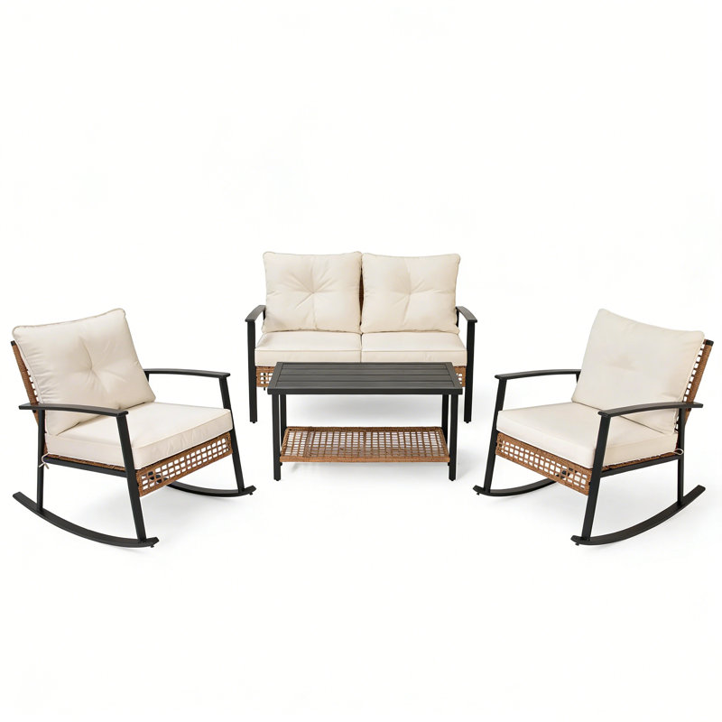 4-piece Patio Conversation Set With Rocking Chairs And Storage Coffee Table For Backyard