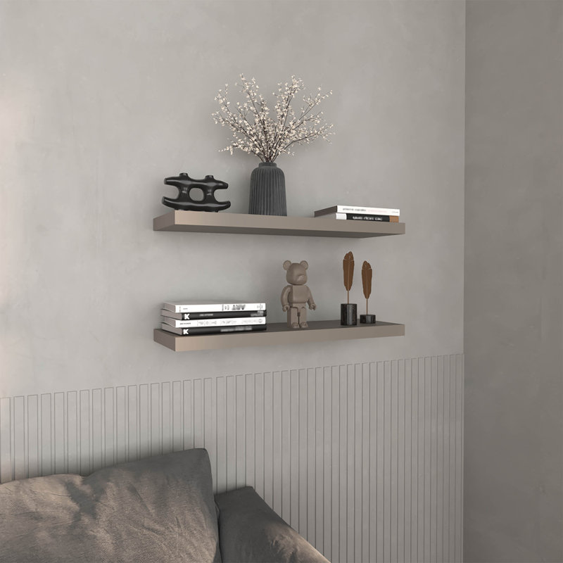 Benessa 2 Piece Floating Shelf, 3.8cm H x 80cm W x 25cm D, Grey