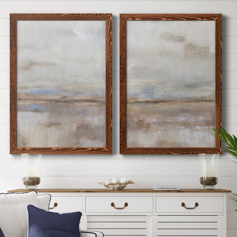 Overcast Day I - ensemble de 2 peintures encadrées, H 31,5 po x l 47 po x P 1,5 po, Toile avec cadre érable