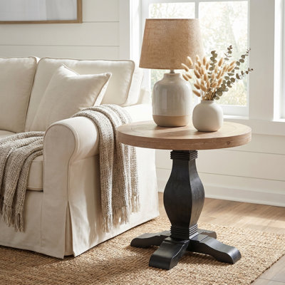 Sarcoline Solid Wood Round Pedestal End Table
