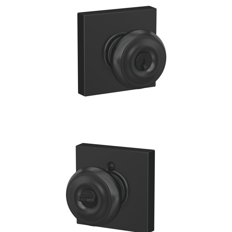 Georgian Keyed Entry Knob with Collins Trim, Yes, Matte Black, Keyed Alike