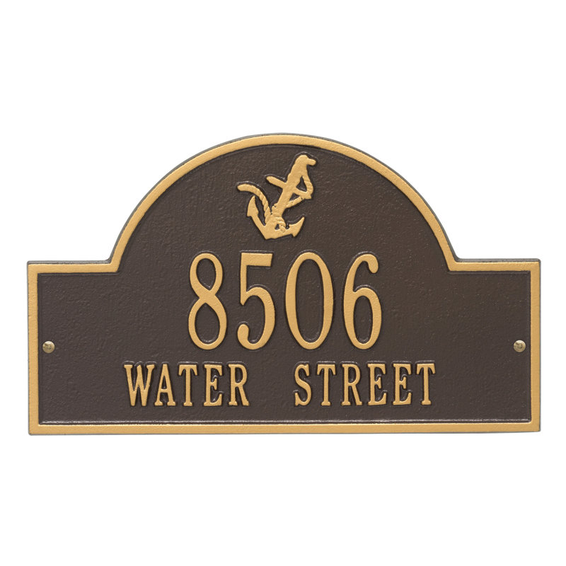 Nautical 2-Line Wall Address Plaque, Black/Gold, Yes