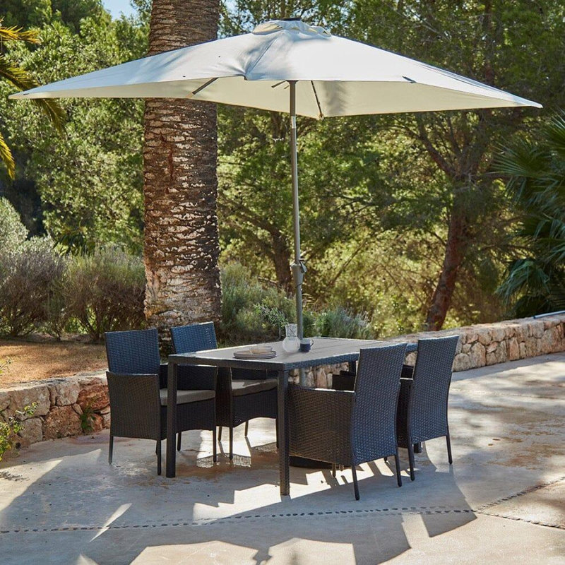 Renfoe 4 - Person Garden Lounge Set with Cushions, Black with Cream Regular Parasol