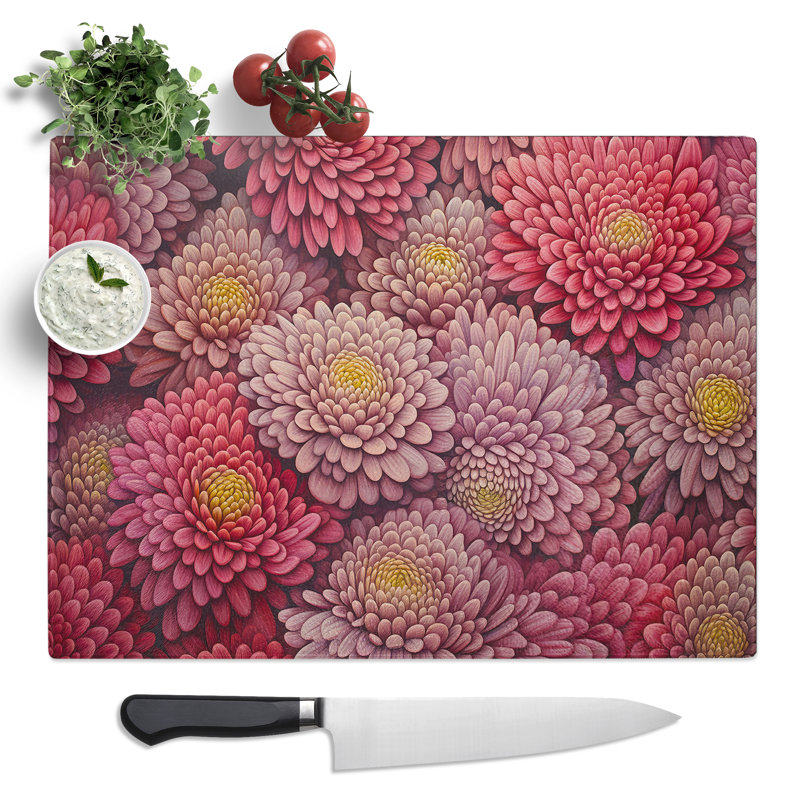 Chrysanthemums Op Art  Glass Chopping Board