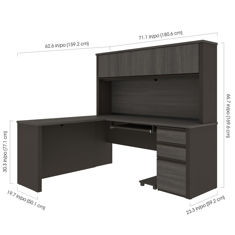 Operle L-Shaped Executive Desk, Bark Gray/Slate