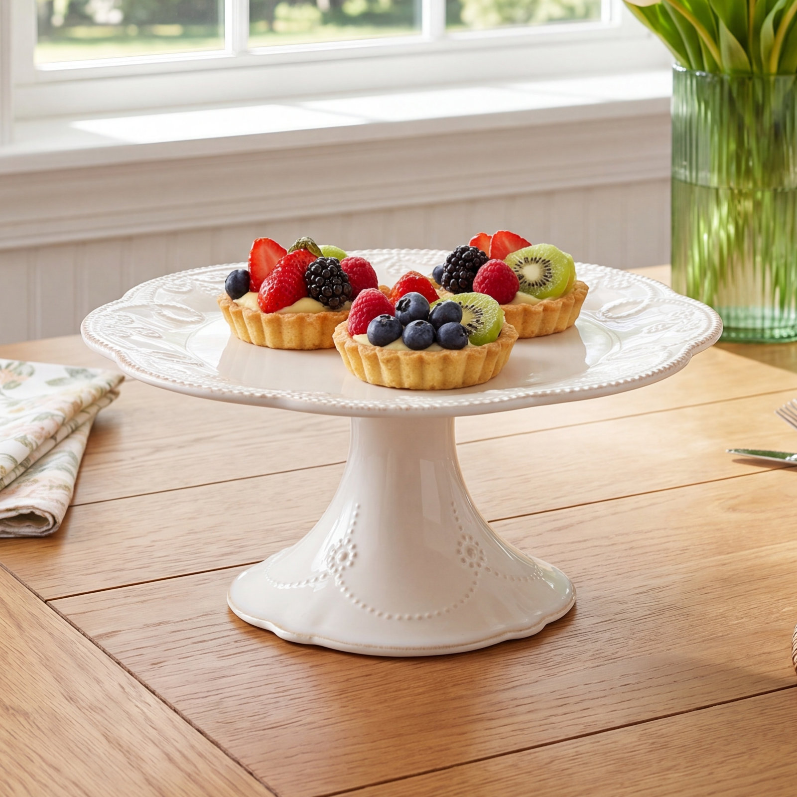 French Perle White Cake Stand, White
