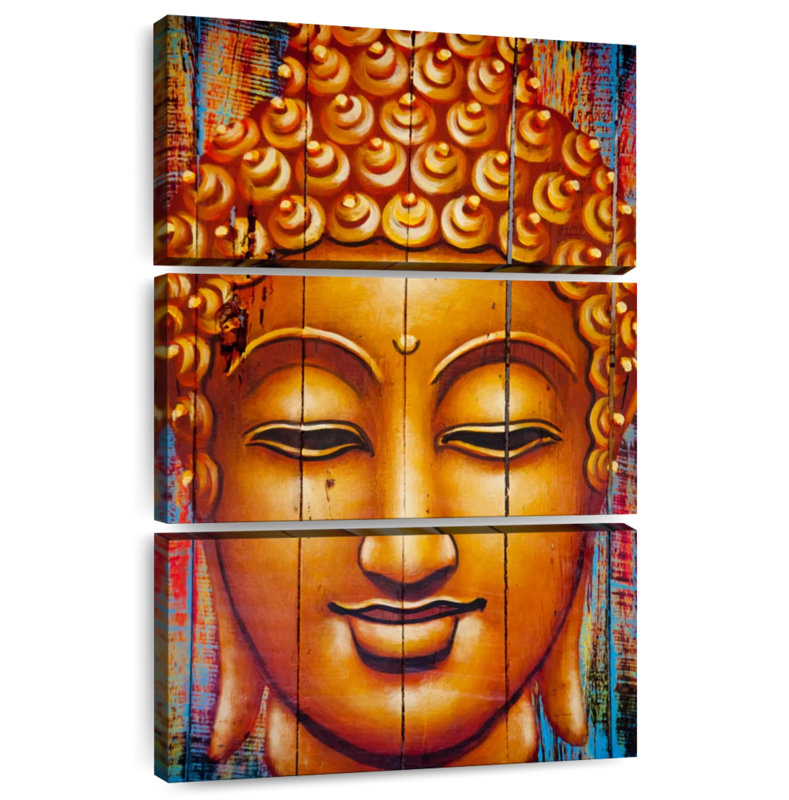 Leisha Buddha Face On Planks, 38" H x 24" W