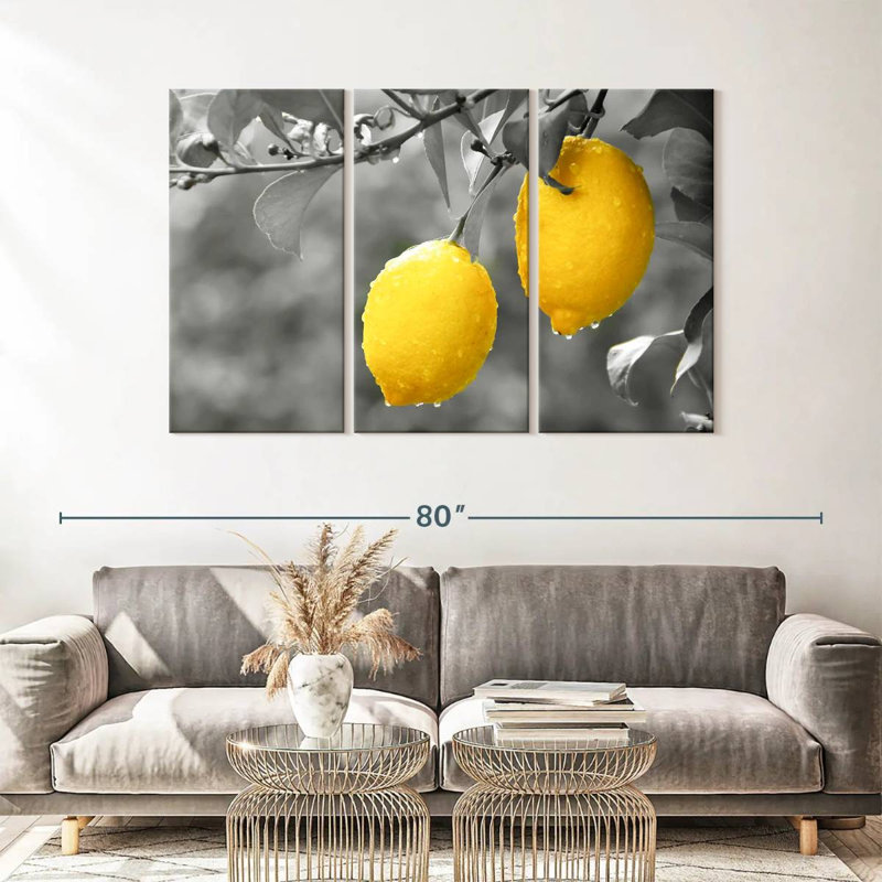 Ensemble de 3 citrons pop sur toile, H 57 po x l 36 po x P 1,25 po