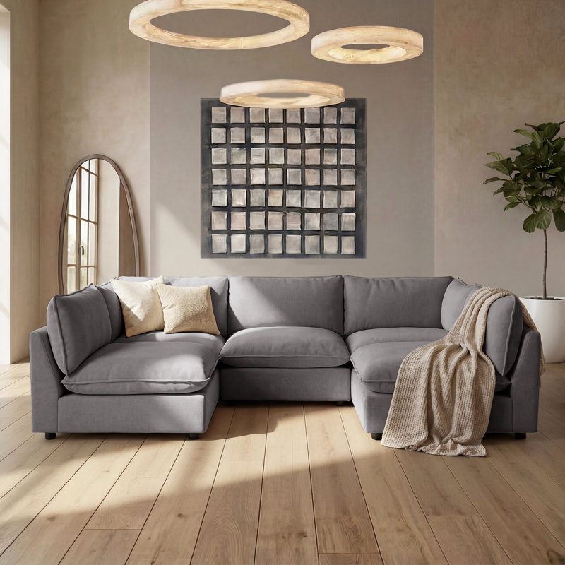 Canapé modulaire surdimensionné à 5 places l 106,38 po Heffernan, Gris chenille