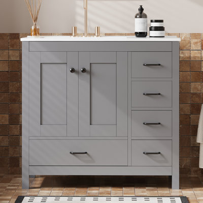 Meuble-lavabo simple 36 po avec plateau en céramique Sanyia