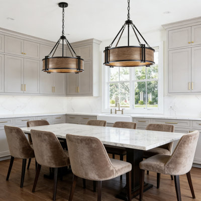 Farmhouse Chandelier With Wood Texture, 5-Light Industrial Pendant Light Fixture For Dining Room, Kitchen Island, Foyer, Hallway, And Bedroom