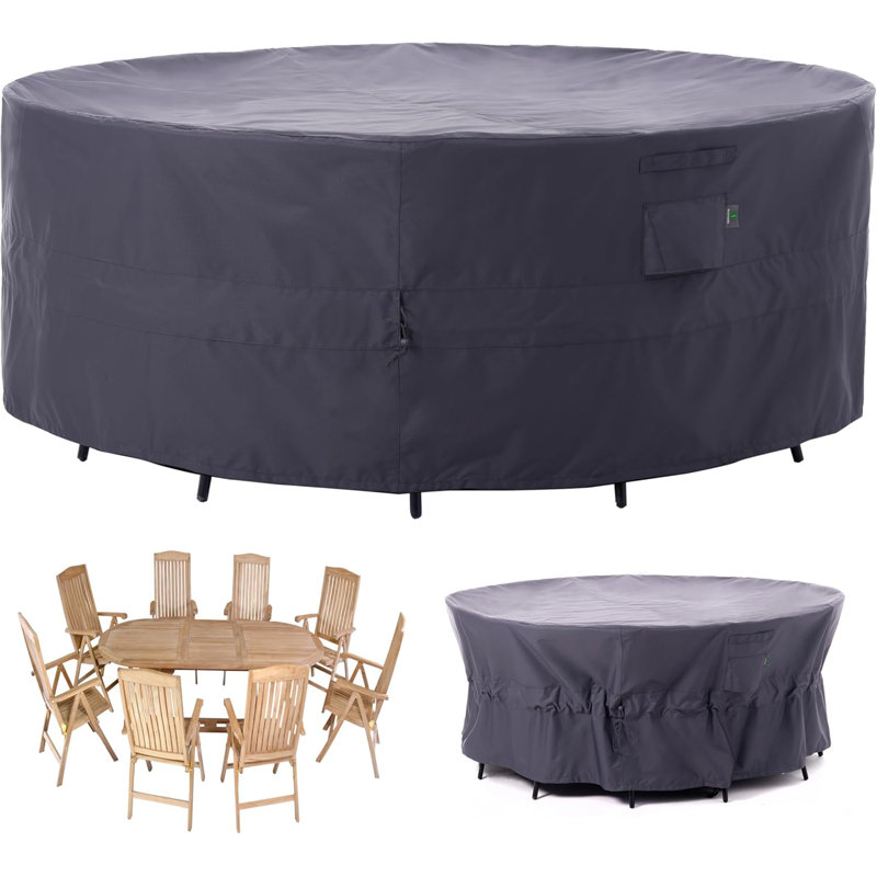 Heavy Duty Gray Waterproof Round Patio Table Cover