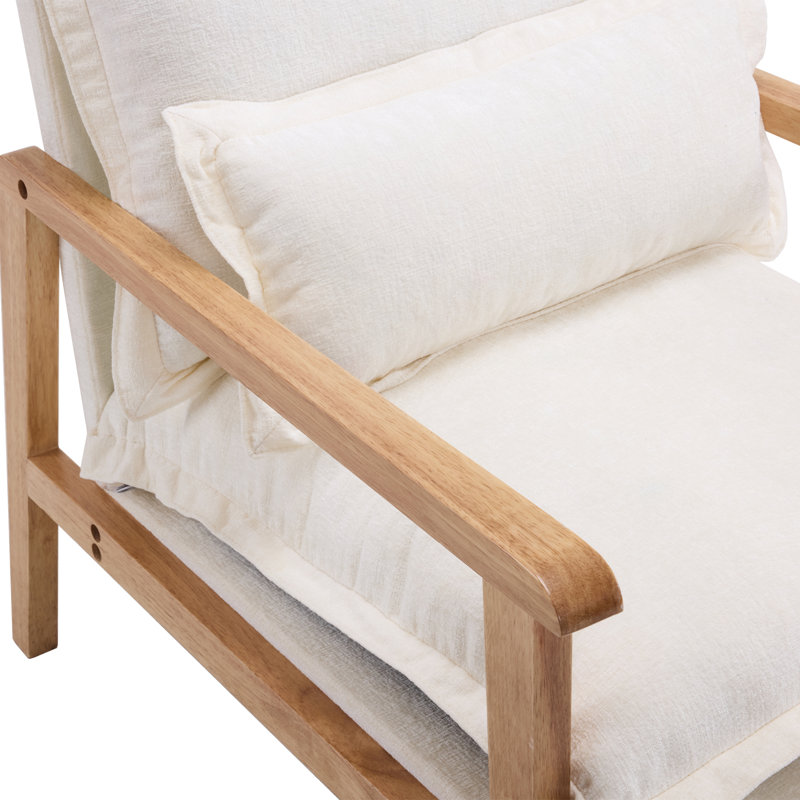 Fauteuil d'appoint en chenille avec coussin, Bois naturel, Beige