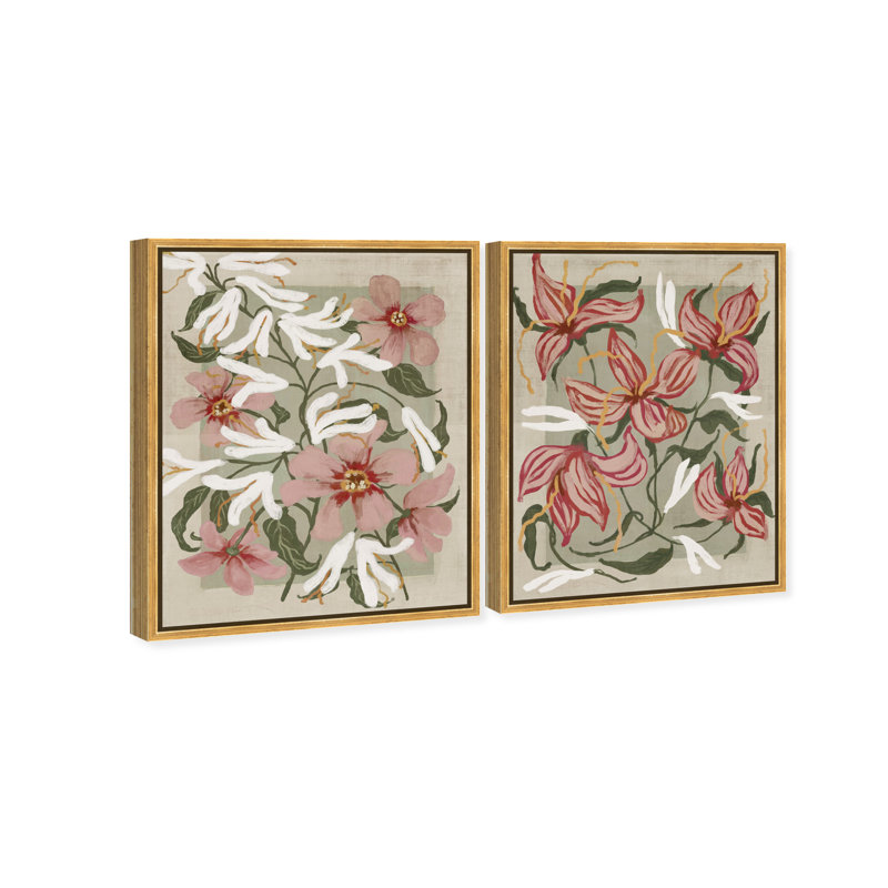 Lilies Flower Set Floral & Botanical Canvas Print by Oliver Gal, Black Frame, 16 x 20, 31" H x 25" W, Gold Floater Frame