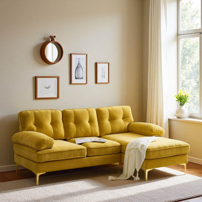 82.6" Modern Sectional Sofas Couches Velvet L-Shaped Couches For Living Room, Bedroom