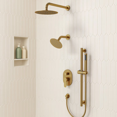 Système de douche à pression équilibrée, douchette à double effet de pluie 10 po avec douche à main