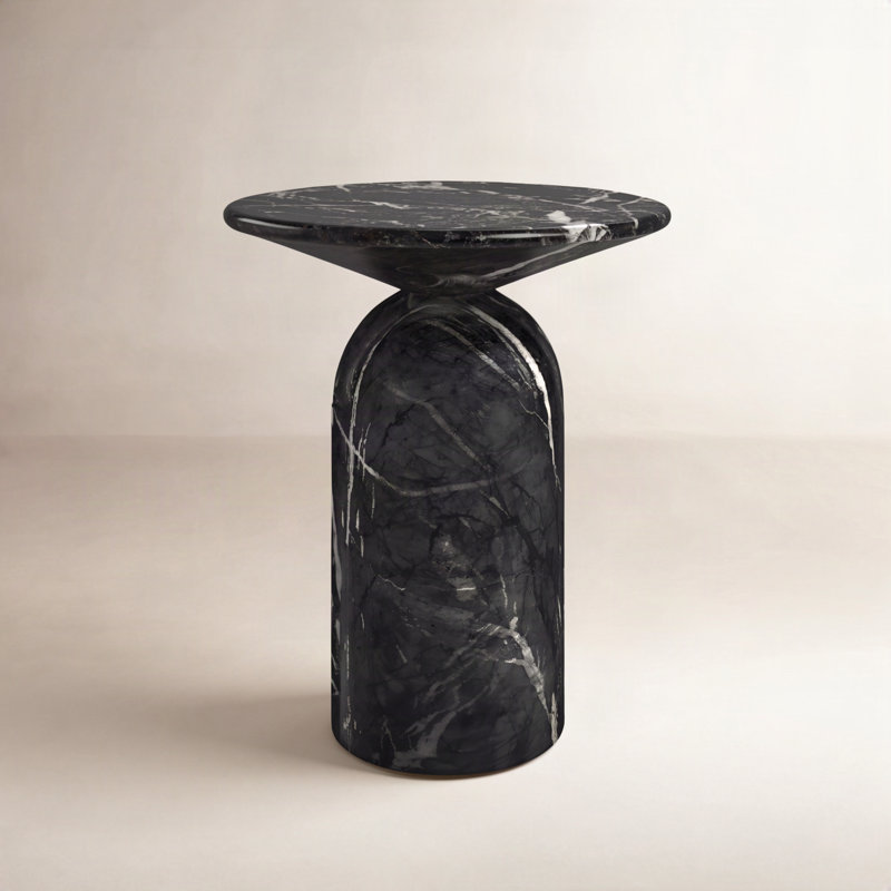 Dalissa Resin End Table with Marble Finish, Black Marble