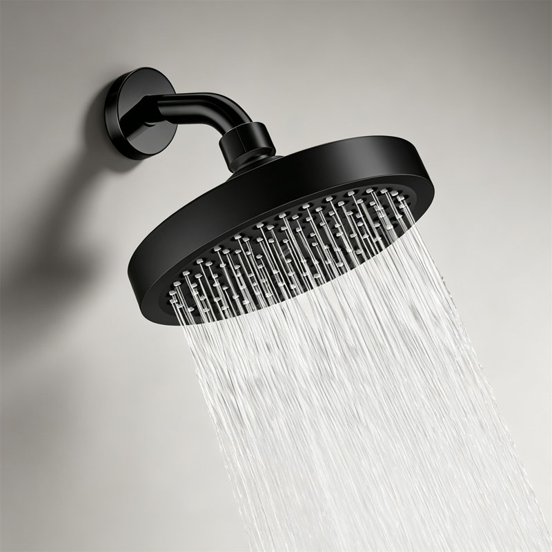 Pommeau de douche effet pluie – Rond de 20 cm, finition bronze huilé vieilli, jet haute pression à 90°, angle réglable, installation sans outil, raccord universel