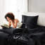 Drap-housse noir luxueux 100% satin, 7 pièces, froissé, doux pour la peau, - 1 plat, 2 ajustés, 4 taies d'oreiller, surface lisse, réduit les bris,