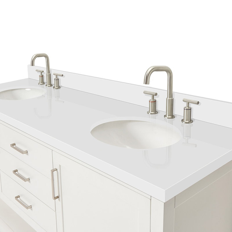 Bayhill 73'' W Double Vanity, Oval, White, Carrara White Quartz