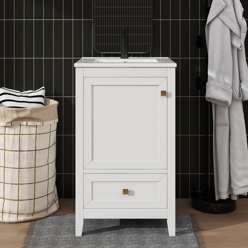 Meuble-lavabo autoportant avec lavabo 20 po avec tablette à porte silencieuse et tiroir, Blanc