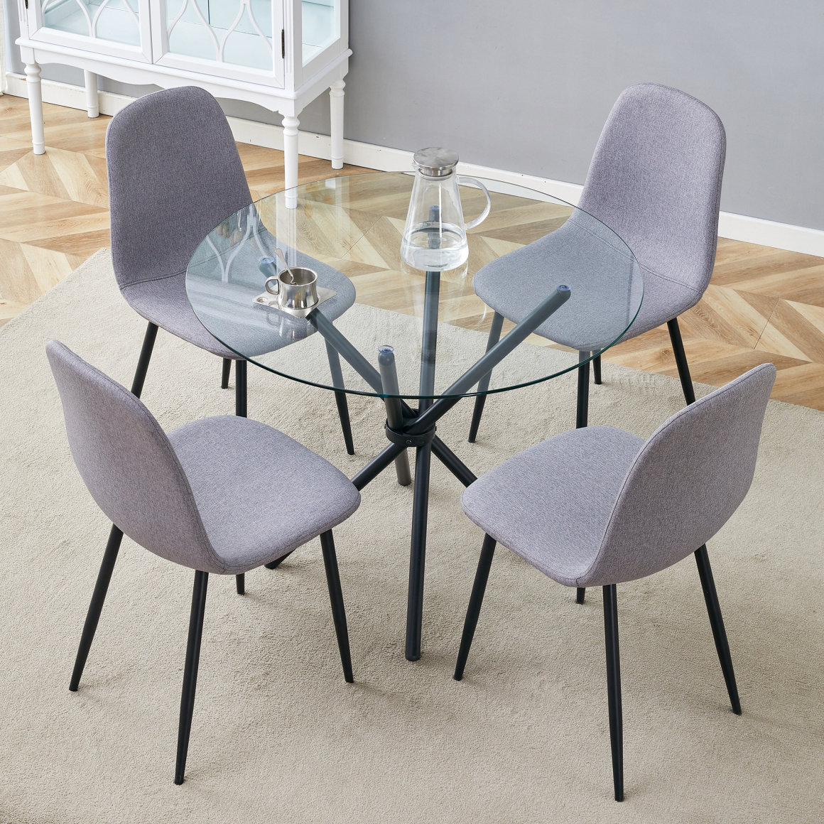 Ivy Bronx Table And Chair Set.A Modern Transparent Tempered Glass Round ...