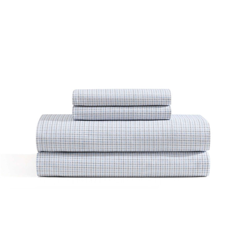 Tommy Hilfiger Printed Percale Cotton Sheet Set, King Sheet Set with 2 Pillowcases, New England Plaid Navy